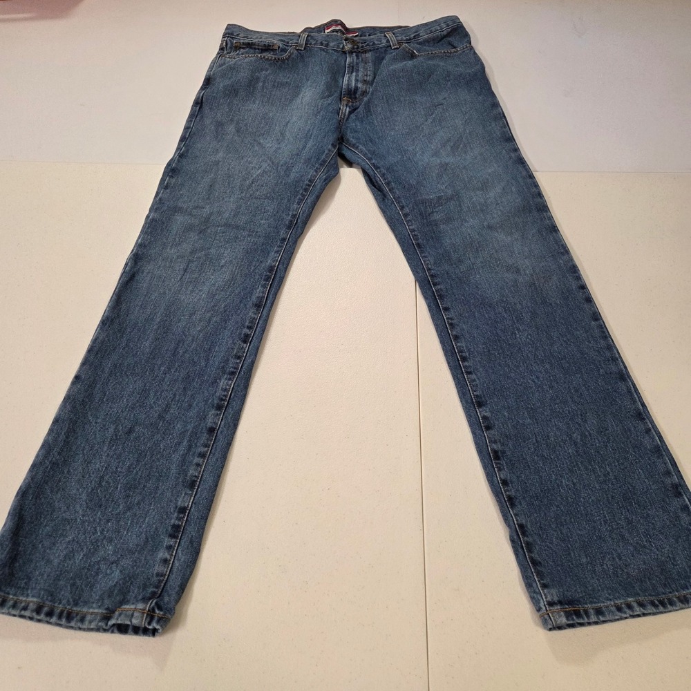 Tommy Hilfiger Mens Straight Leg Jeans Medium Wash Blue 34x32 Cotton Denim
